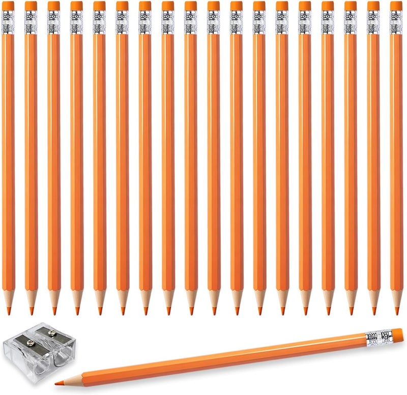 Adhere 25pcs Checking Pencils Erasable colored Pencils Pre-Sharpened #2 HB,for Checking Tests Grading,Map Coloring, editing Office Favors,including a Free sharpener. (Orange) - Image 1